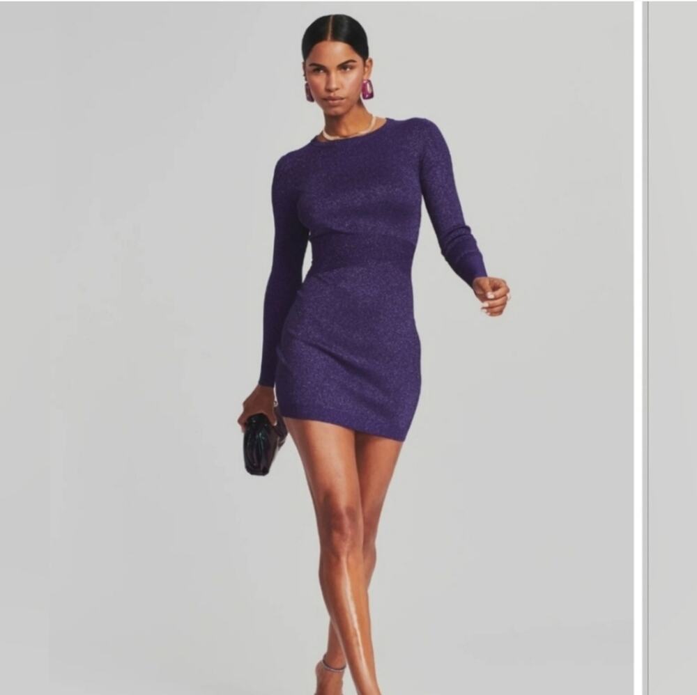 Retrofete Sonja Rib Knit Dress in Metallic Purple Size XL NWT Long Sleeve